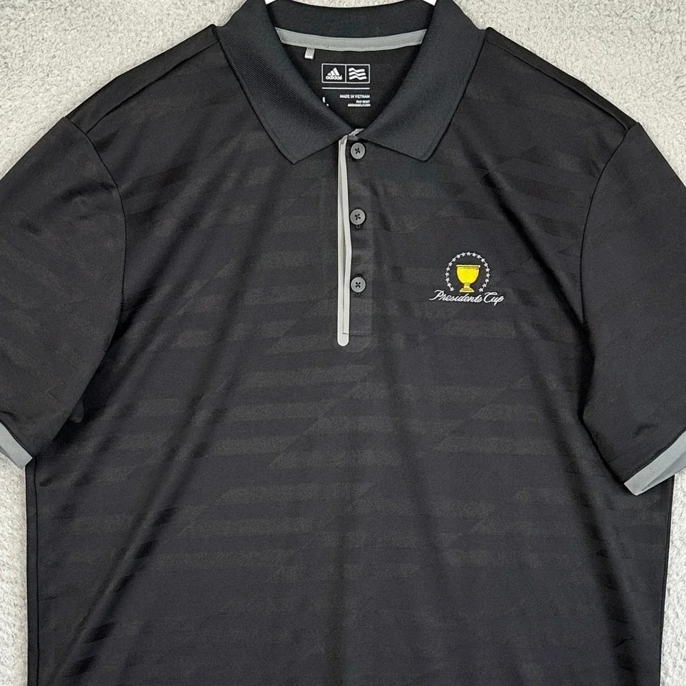 Adidas Polo Shirt Mens Large Black Striped Presidents Cup Golf Performance Rugby